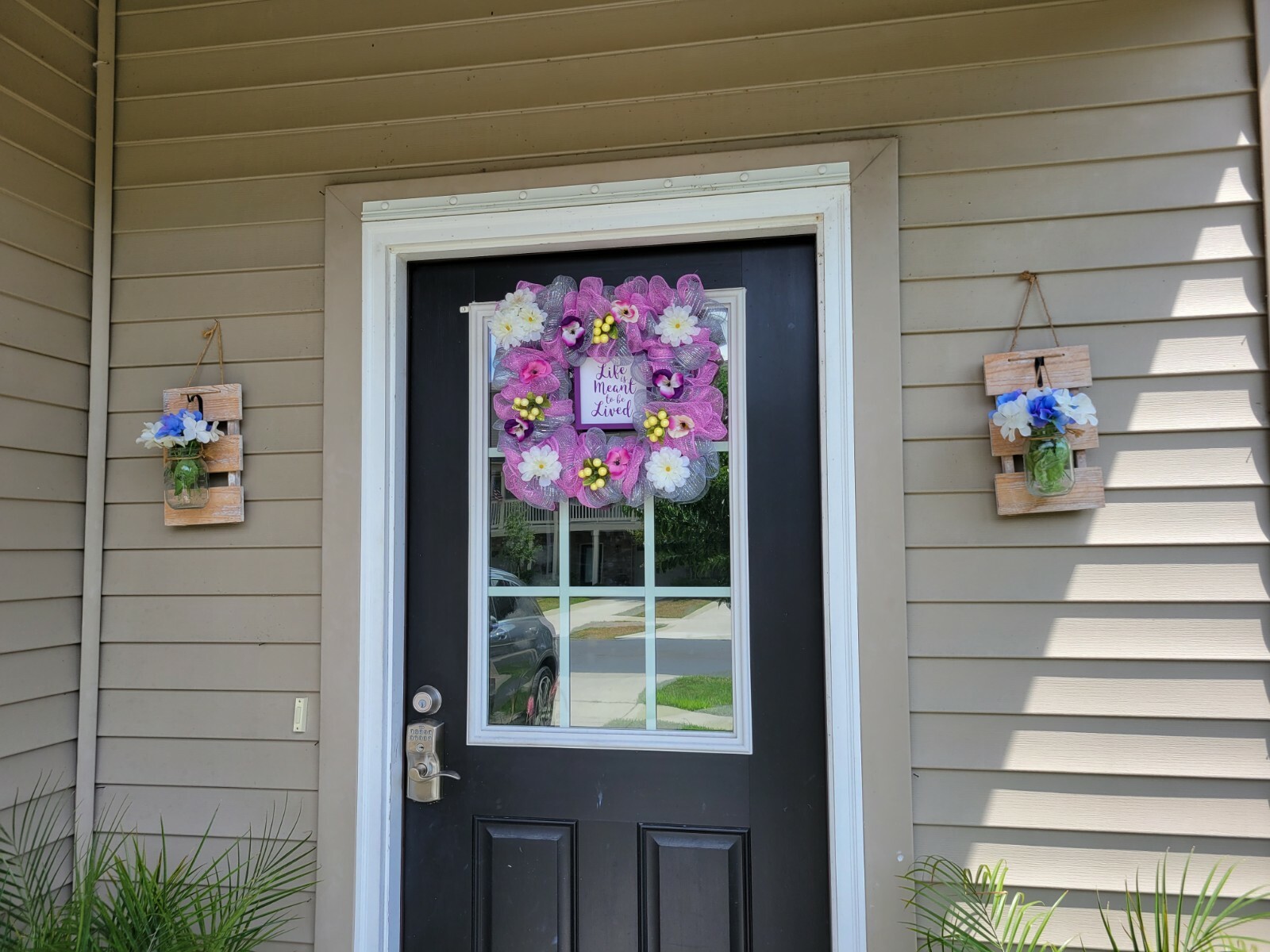 LIFE MEANT TO BE LIVED pink gray purple SUMMER SPRING FALL Door Wreath Square