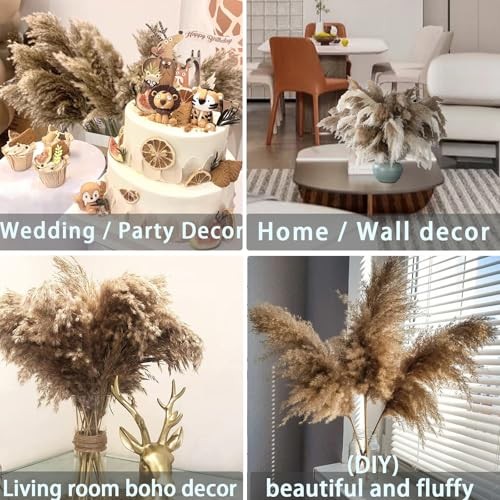 30 Stems Home Decor – Natural Dried Pampas Grass, Fluffy Brown 30brown-17 Inch