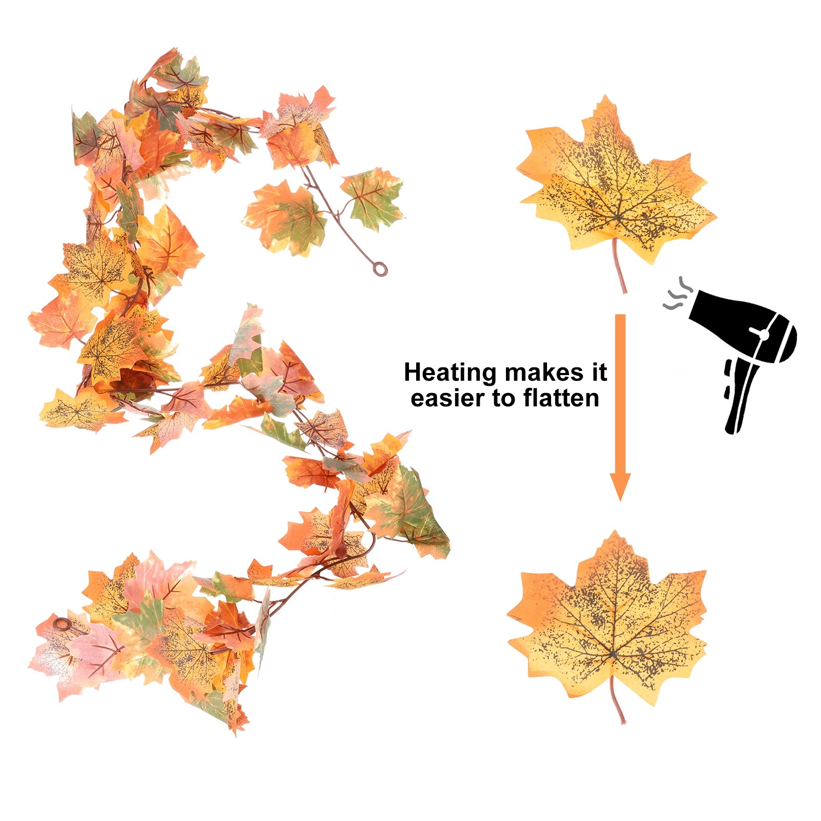 2Pcs Fall Maple Leaf Garland,5.9Ft Artificial Garland Decor Green/Yellow/Orange