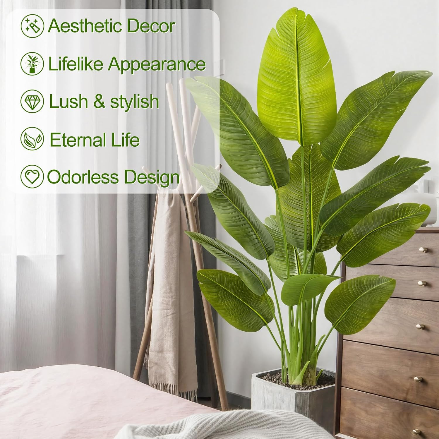Lifelike Bird of Paradise Artificial Plant,5Ft Faux Banana Leaf Tree with 12 Tr