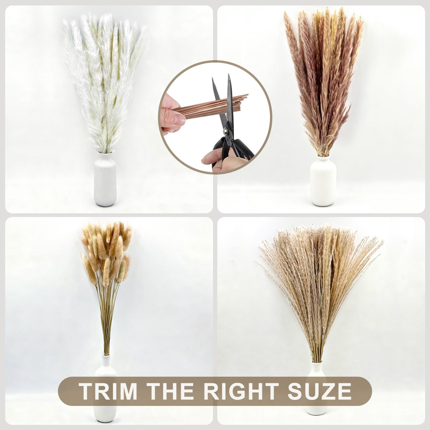 Dried Pampas Grass Decor, 100 Stems Bouquet with Bunny Tails & Reed Grass, Boho