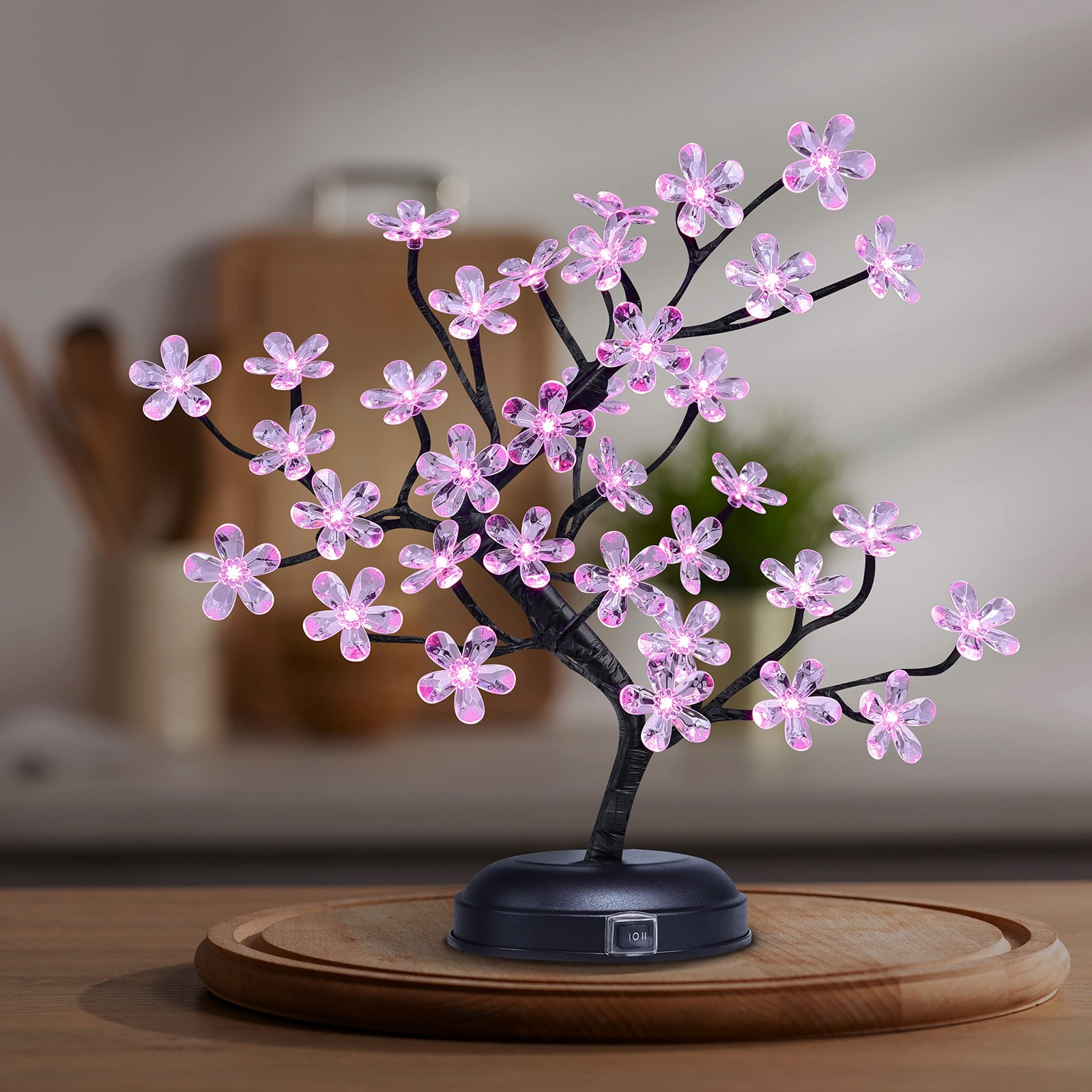 18-inch Crystal Flower LED Bonsai Tree, Pink Light, 36 LED Lights, Battery Po…