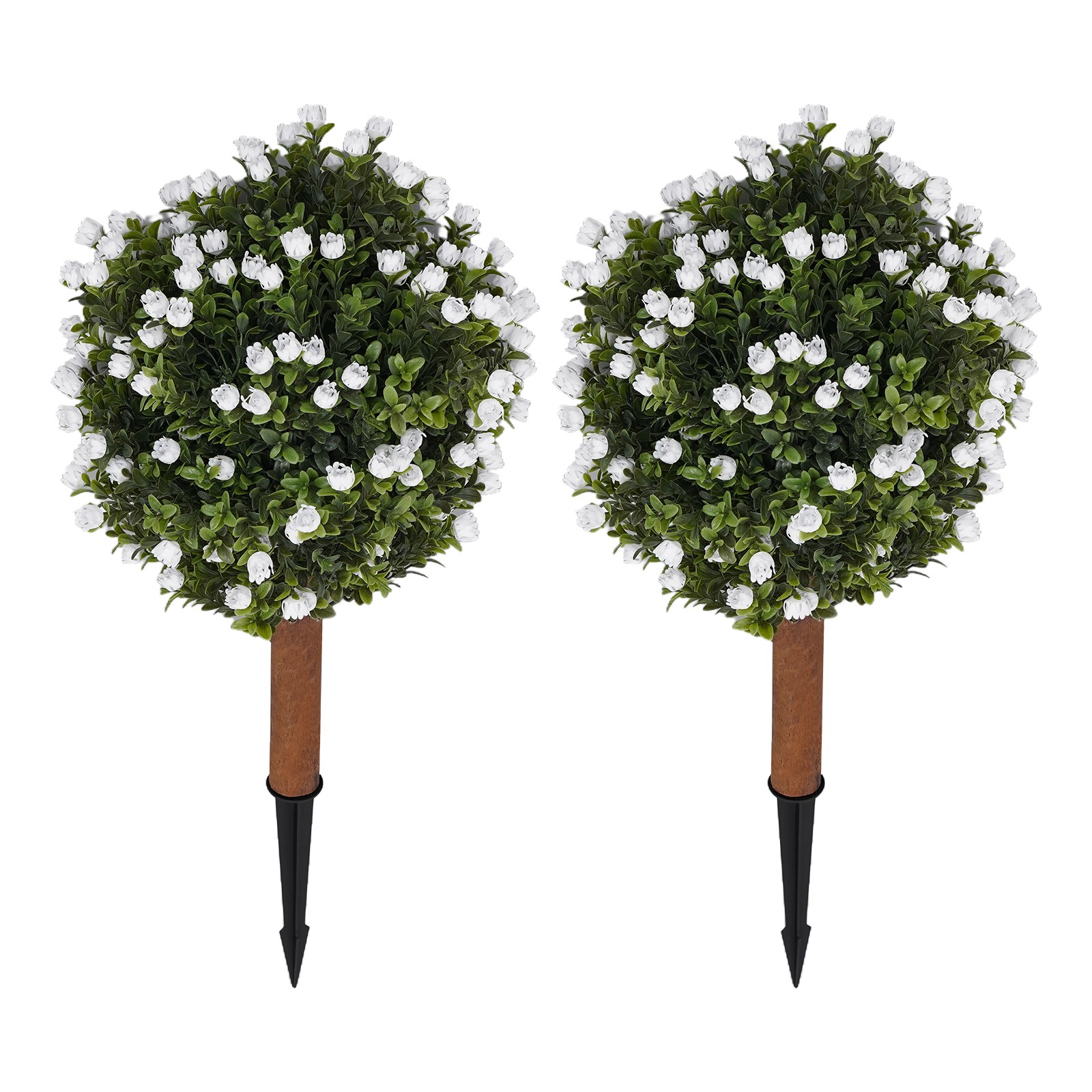 Set of 2 Artificial Ginkgo Biloba Trees with White Flowers for Indoor Outdoor