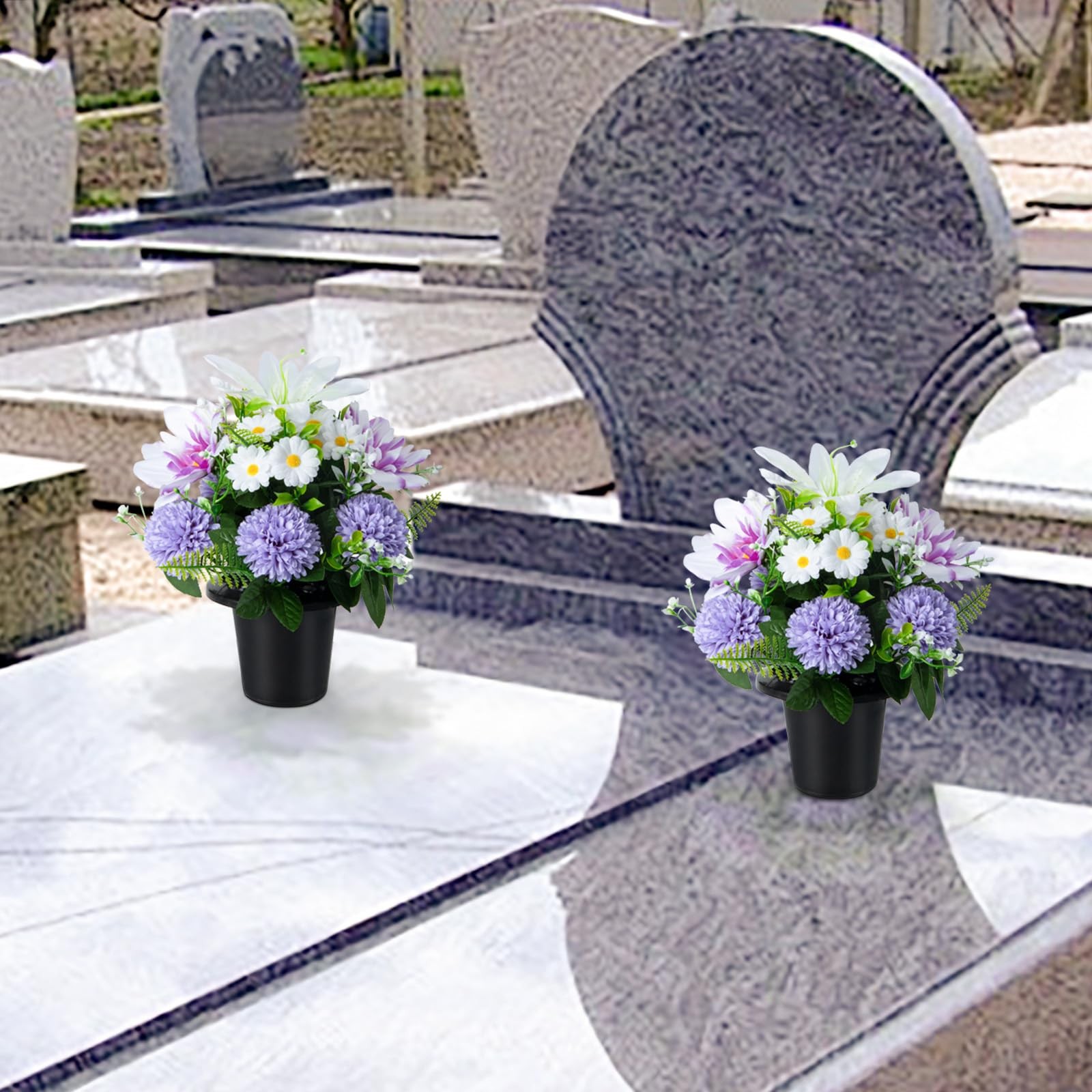 Artificial Cemetery Flowers in Pots, Artificial Chrysanthemums Lily Daisy wit…