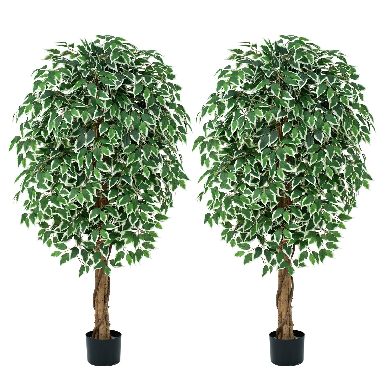 6.2ft Ficus Artificial Trees with 3 Natural Curved Trunks, 74″ Tall Lush Faux…