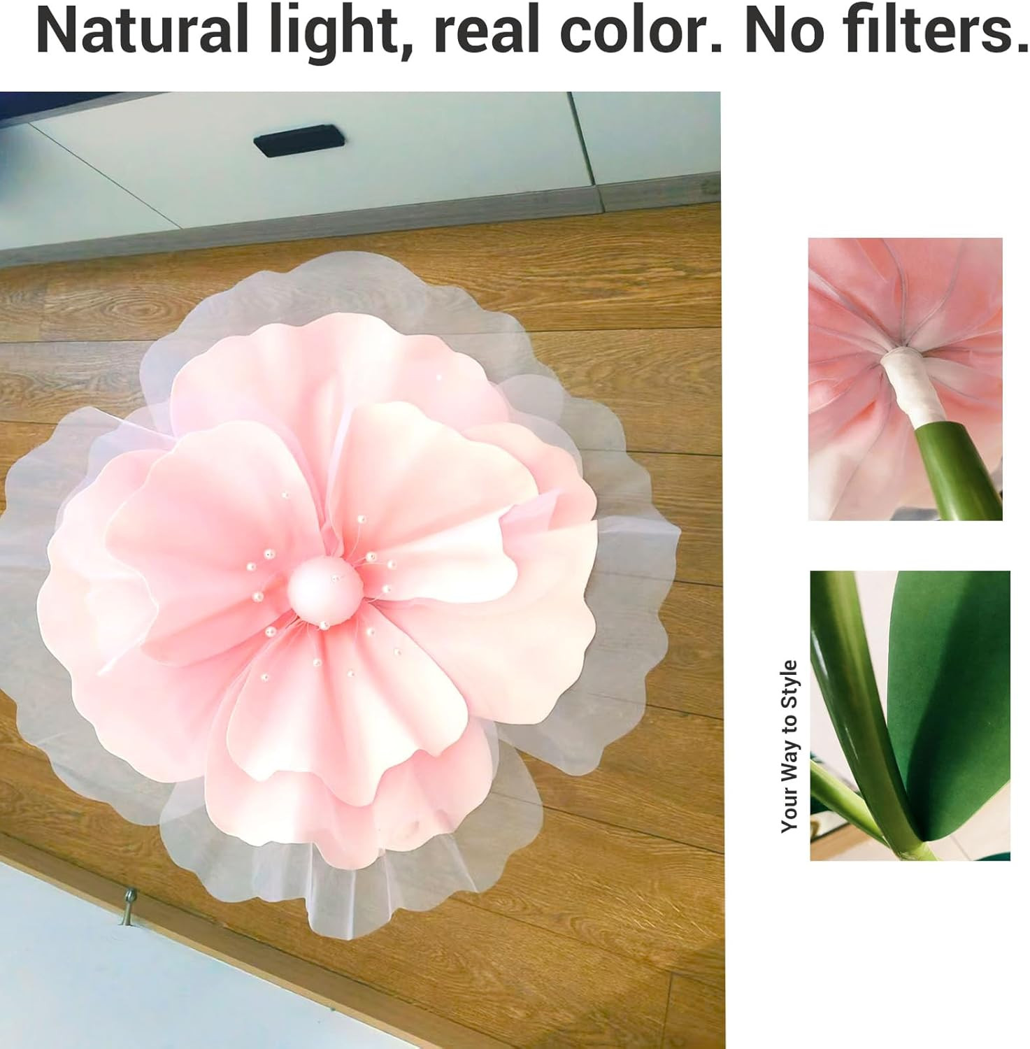 Giant Soft Pink Flower Decoration Set with Stand – 3-Pack for Events & Home