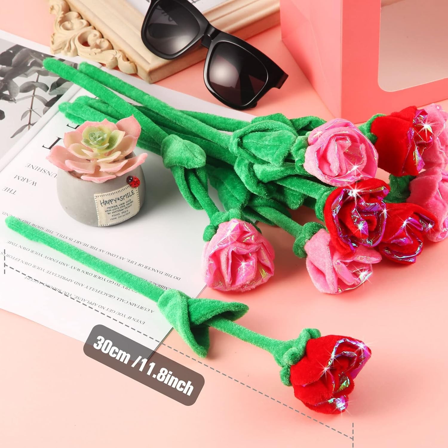 10 Pcs Plush Rose Flower Stuffed Flower Bendable Stems Plush Bouquet Toy Soft…