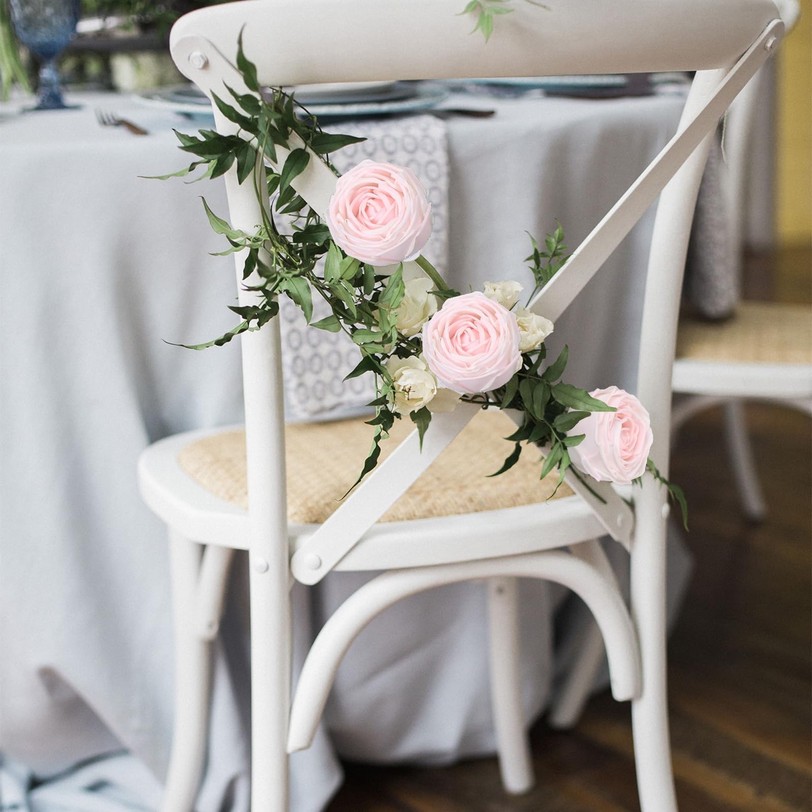 5 PCS Pale Pink Real Touch Latex Silk Artificial Roses Fake Flowers Centerpieces