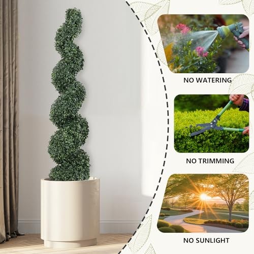 Spiral Topiary Trees Artificial Outdoor Set of 2 – UV Resistant 4ft Dark Green