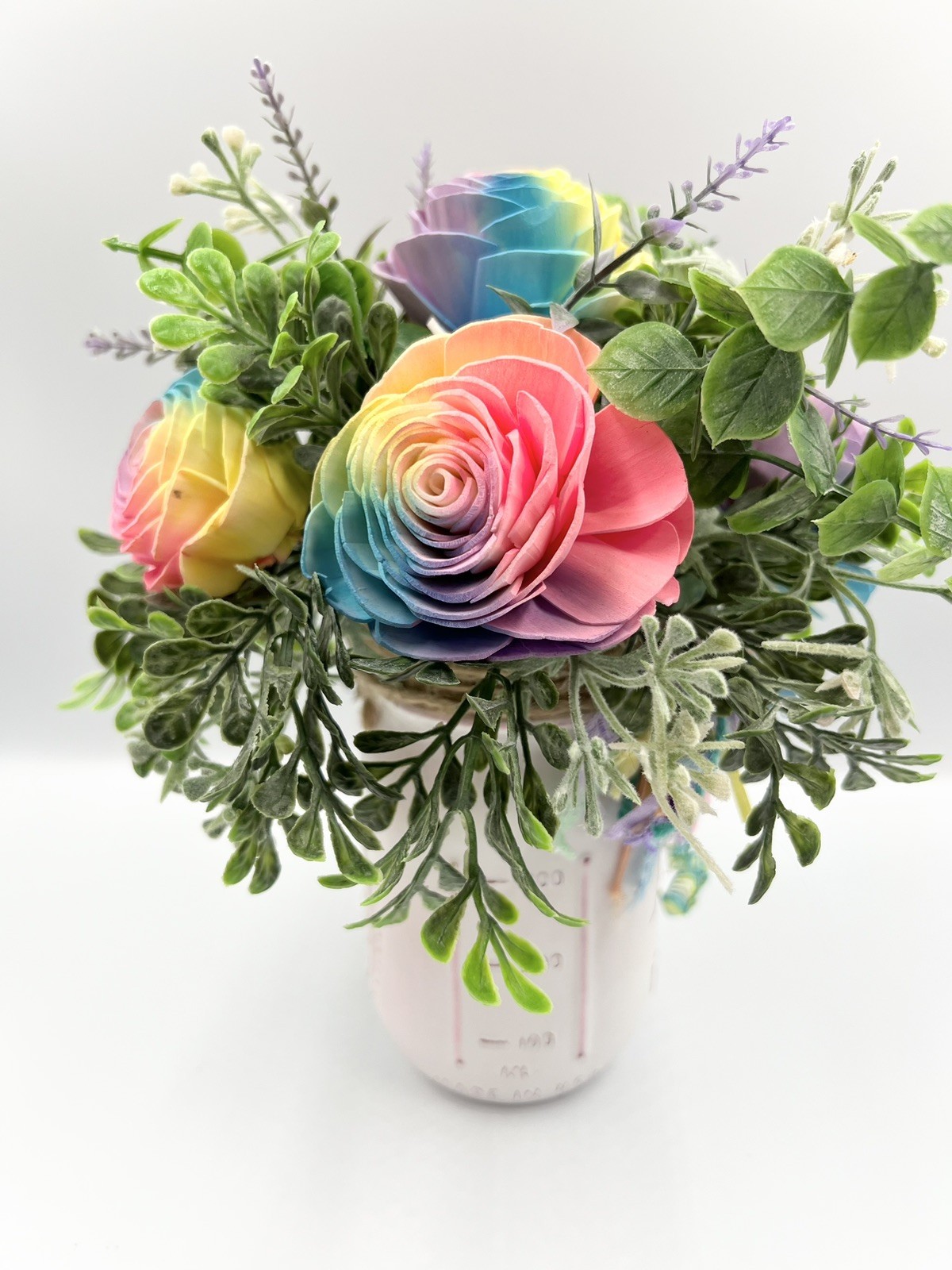 Sola Wood Flower Arrangement In Ball Canning Jar, Tie Dye