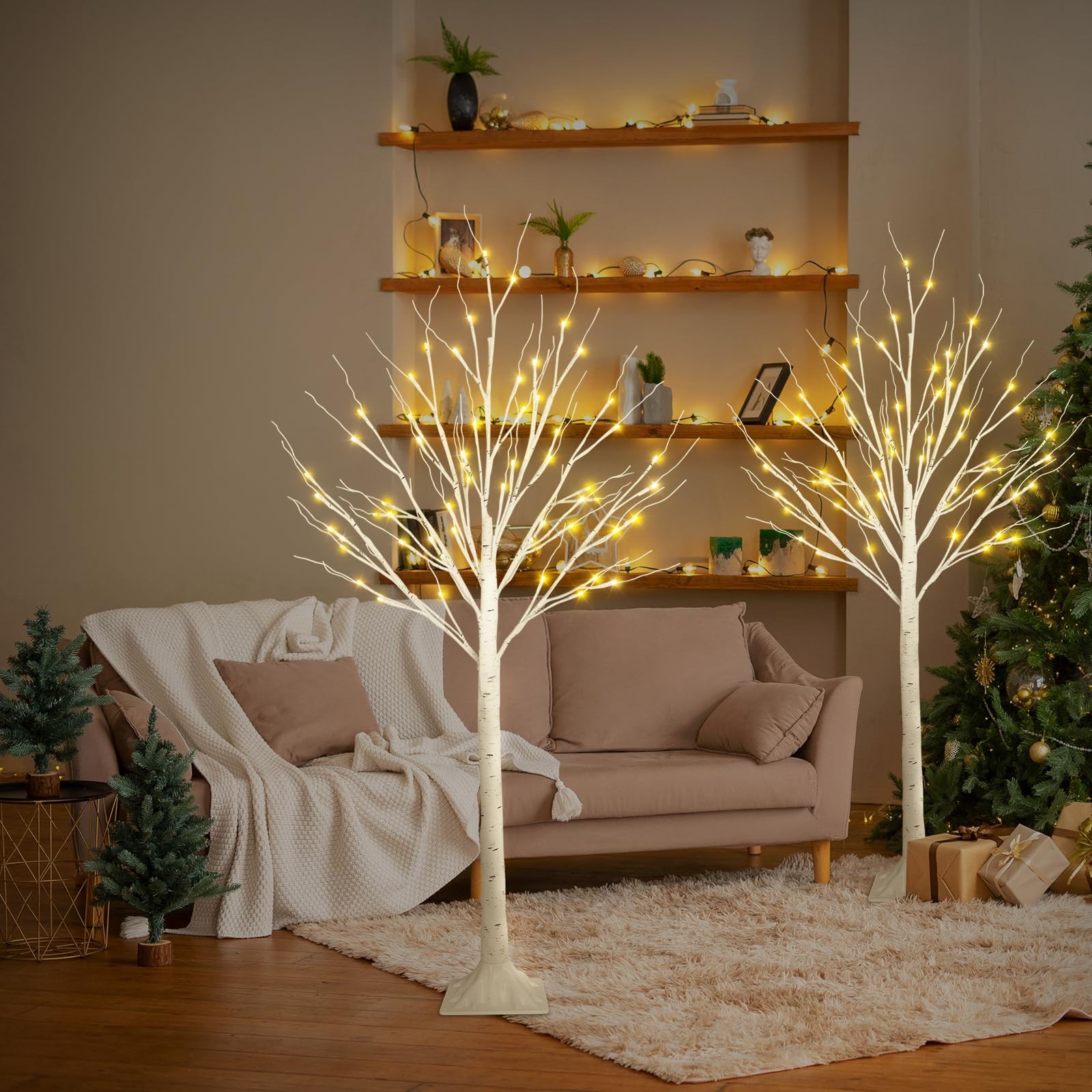 2-Pack 4FT Lighted Birch Trees (Higher Size & Floor Standing), 96 LED Twinkli…