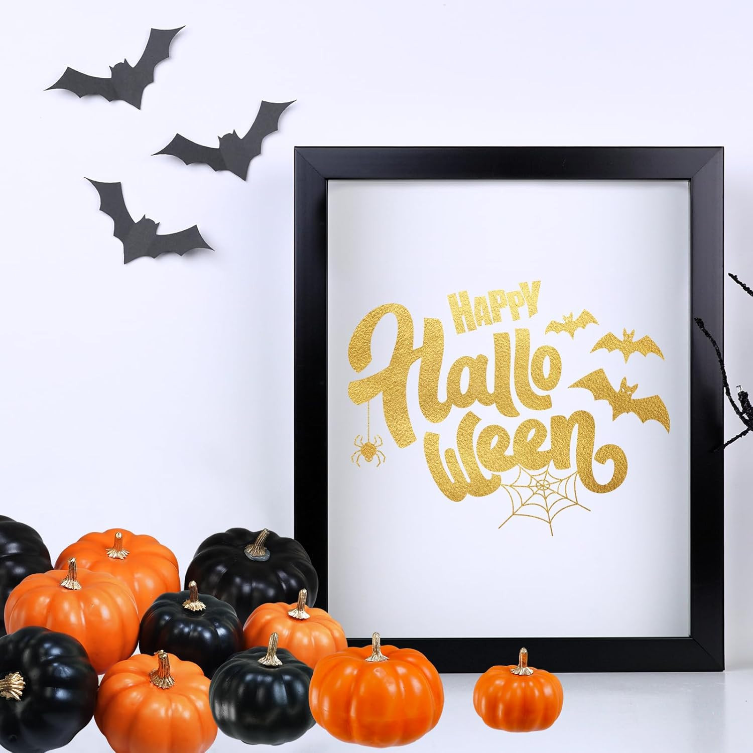 12 Pcs Artificial Orange & Black Pumpkins – Small Decorative Fall Pumpkins for A