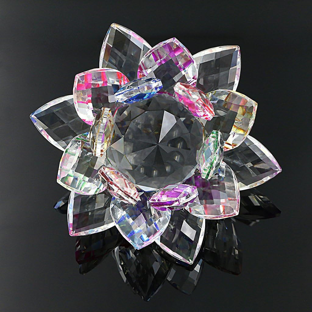 Sparkle Crystal Lotus Flower Hue Reflection Feng Shui Home Decor with Gift Box (