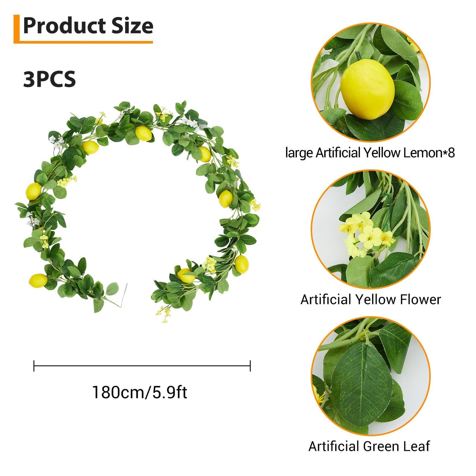 3 Pcs 6.56 ft Artificial Lemon Garland, Spring Summer Greenery Vines Garland …