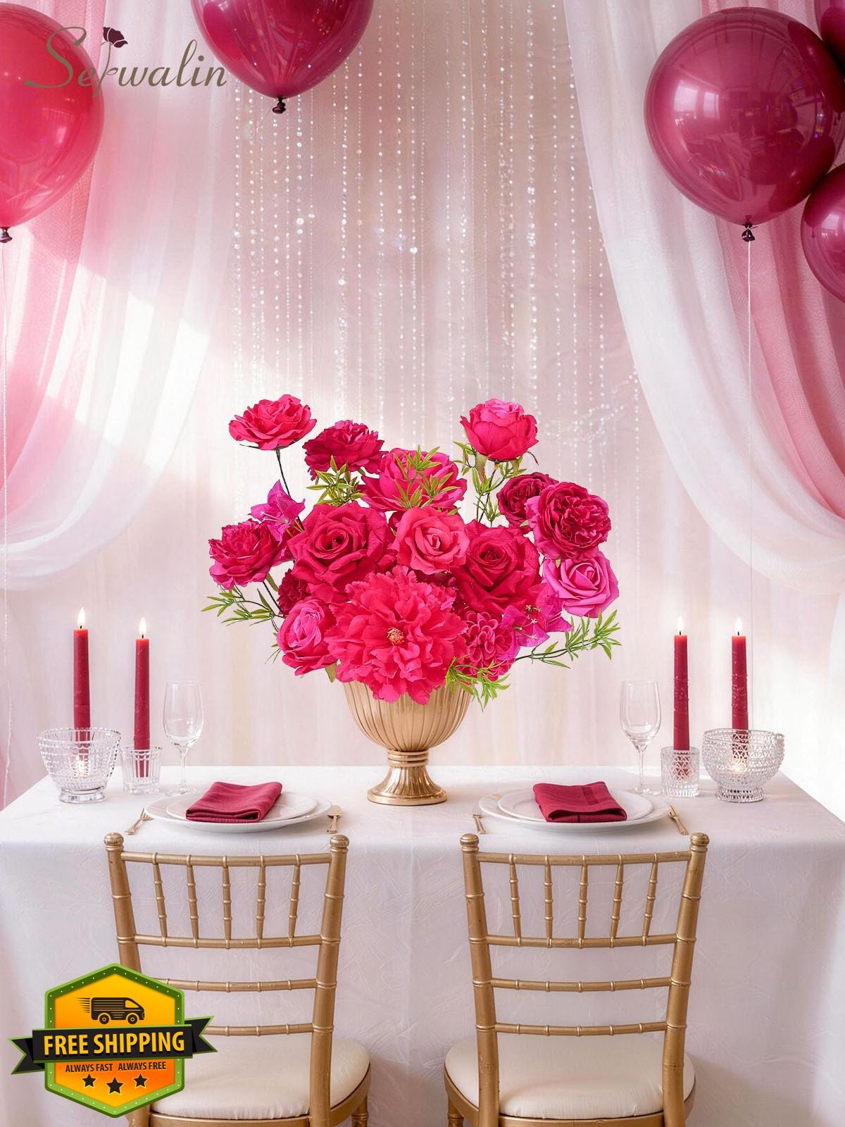 Serwalin Hot Pink Magenta Silk Roses Grand Faux Flowers DIY Decor