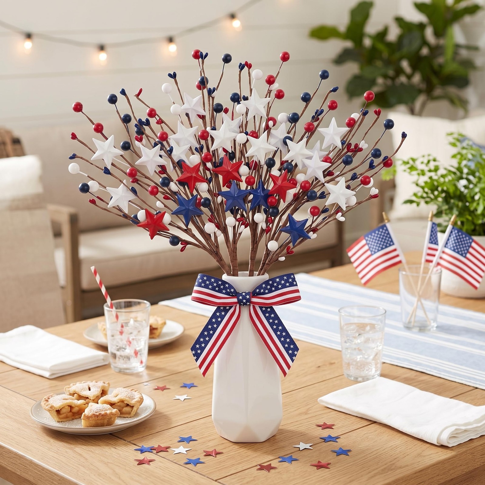 4 Pcs 4th of July Decorations Star Sprays, Red White and Blue Patriotic Decor…