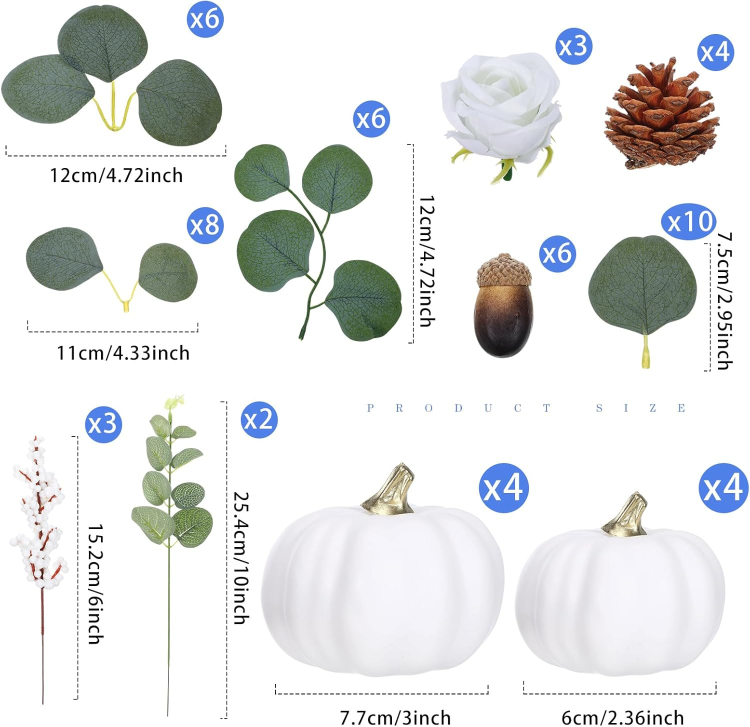 Artificial Pumpkin Eucalyptus Leaves Fall Decor, 56 PCS Fall Harvest Decorations