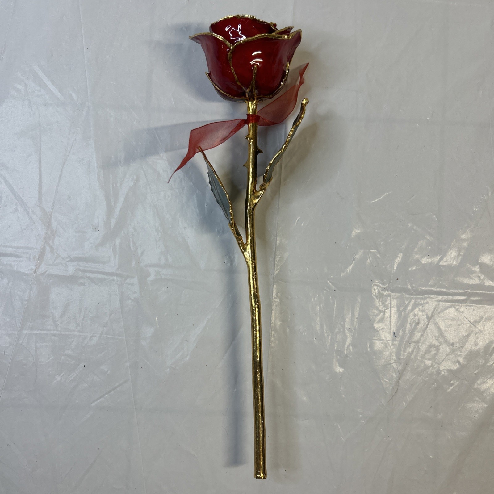 24K Gold Forever Rose Pink Long Stem Dipped Lacquer & Trimmed in 24K Gold 11”