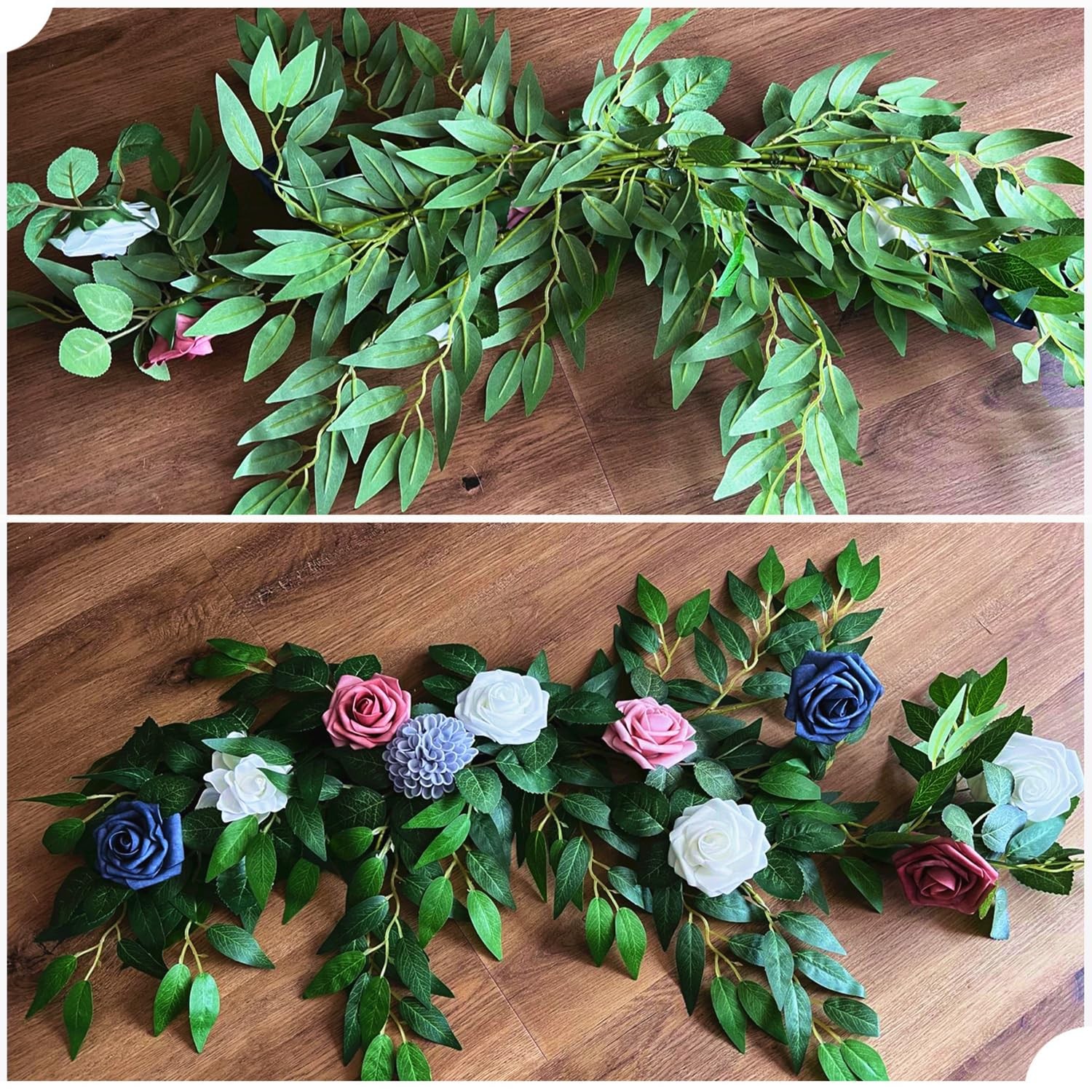 8pcs Italian Ruscus Artificial Leaves with Stems, Green Silk Leaf Wedding Arc…