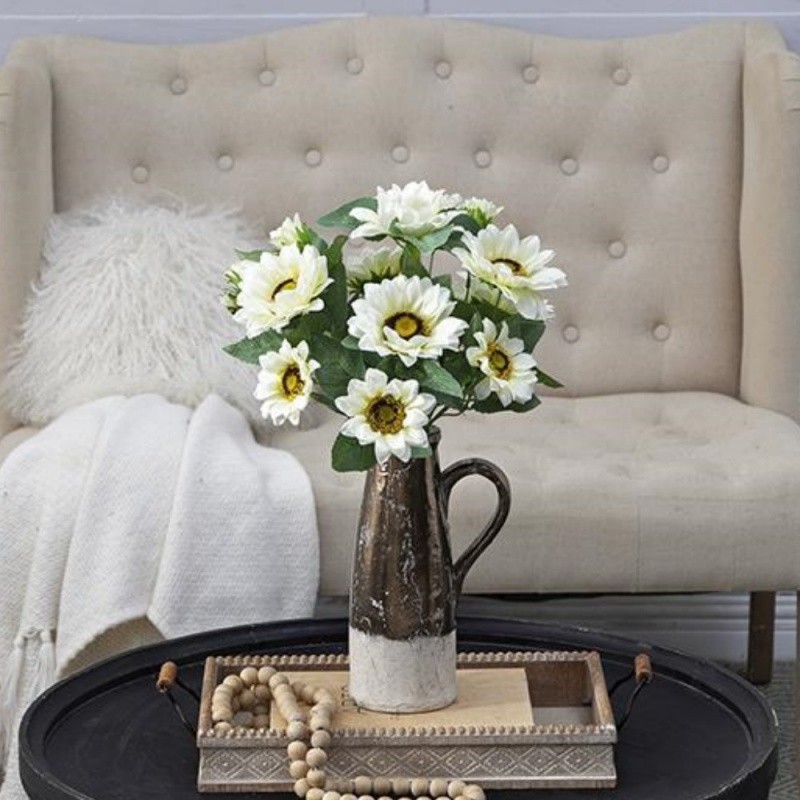 4pack, Artificial Cream Sunflower Bush, Garden Home Table Flower Decor