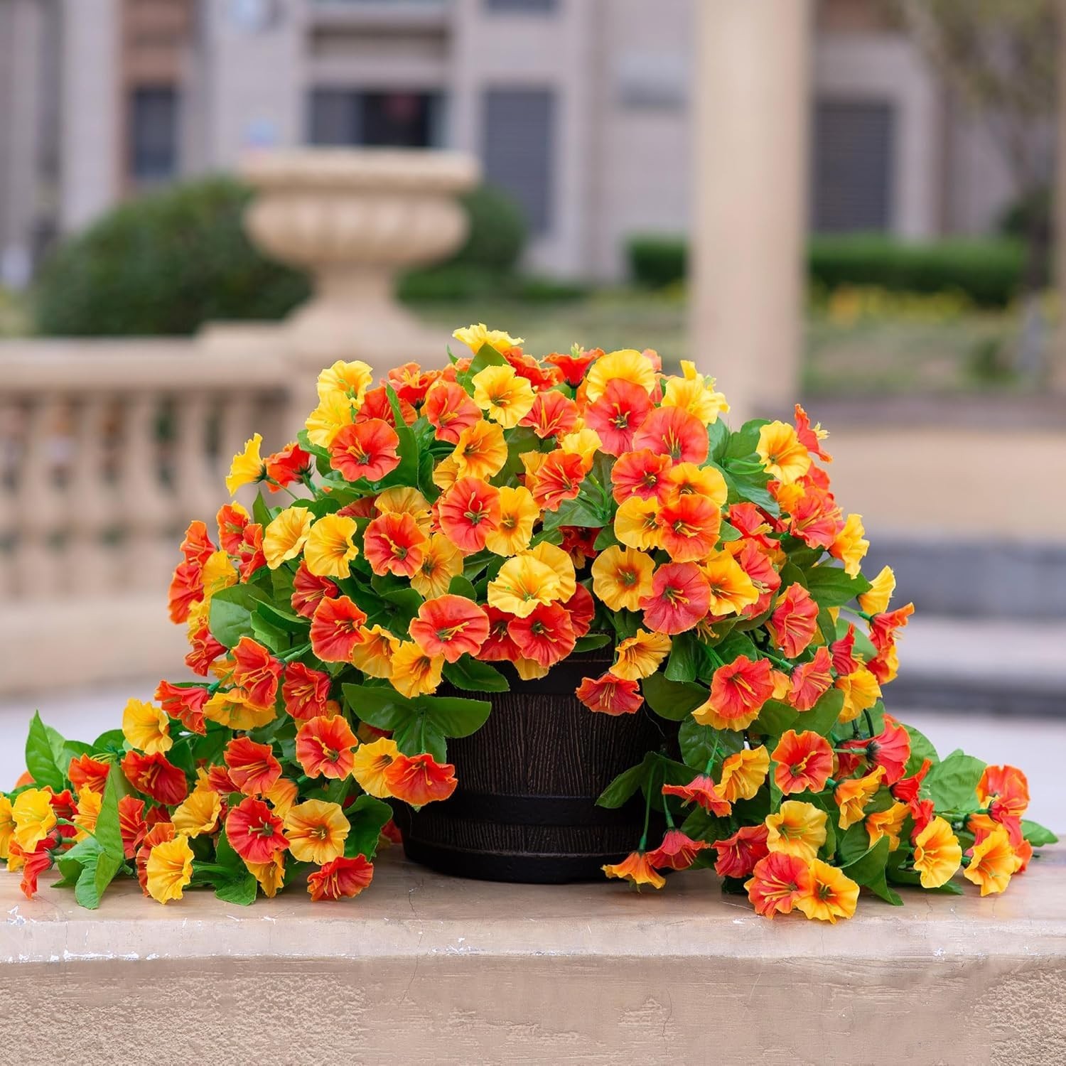 Artificial Flowers with Hanging Basket, Outdoor Faux Plants Silk Morning Glor…