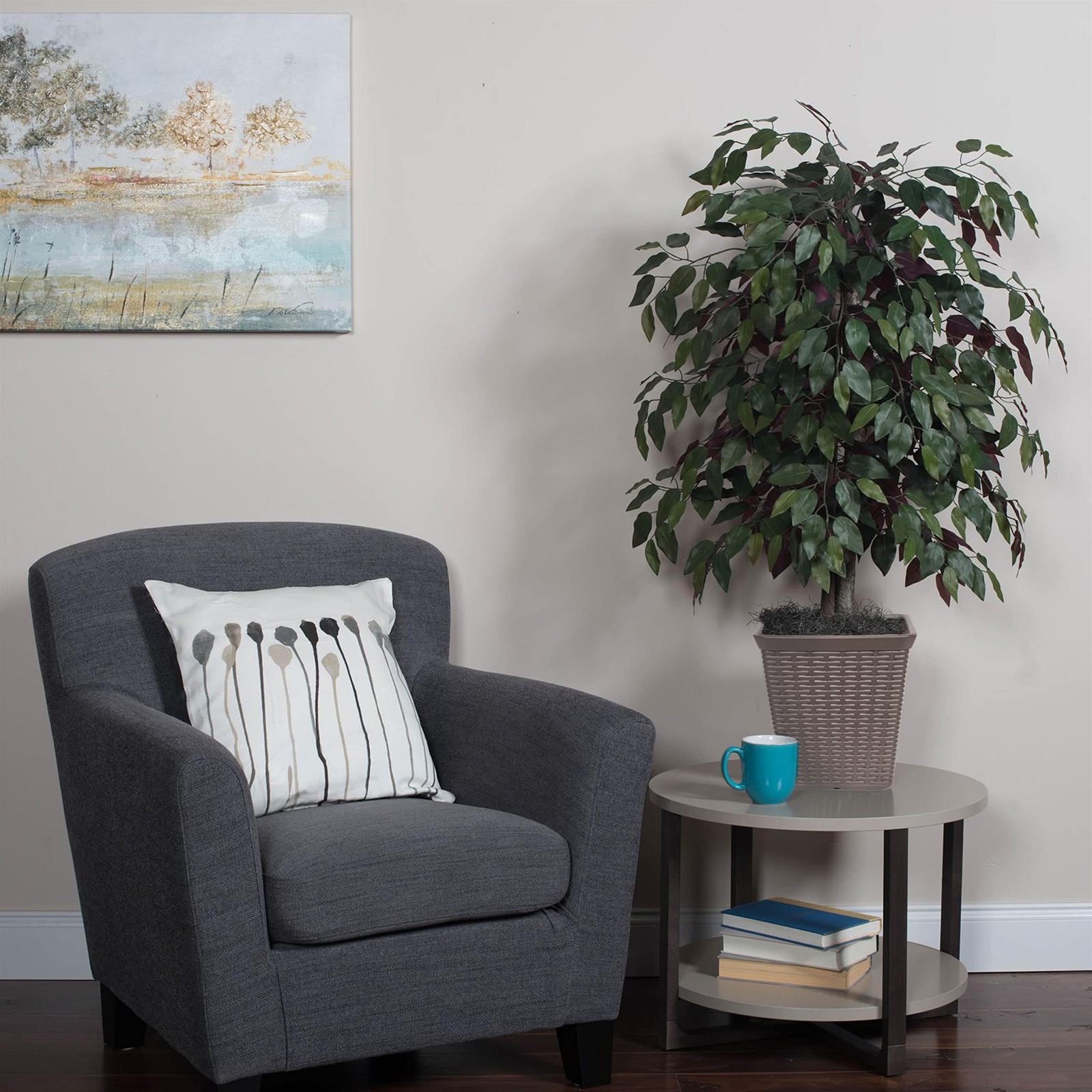 Vickerman 4′ Artificial Capensia Bush. Brown Square Plastic Basket.