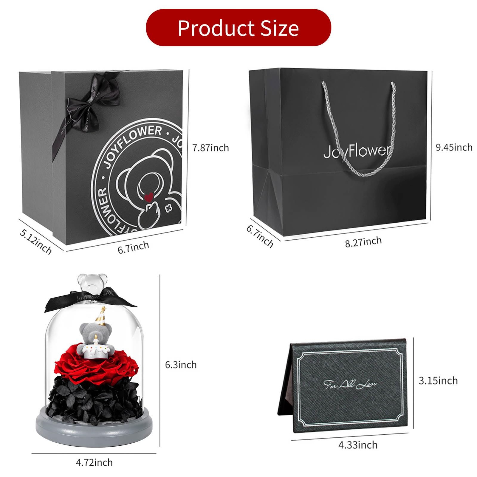 JoyFlower Preserved Flower Birthday Gift for Women, Red Preserved Rose Bear in