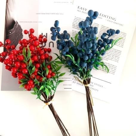 Artificial Blueberry Stems with Berries, Blue Christmas Fruit Decor, DIY Flor…