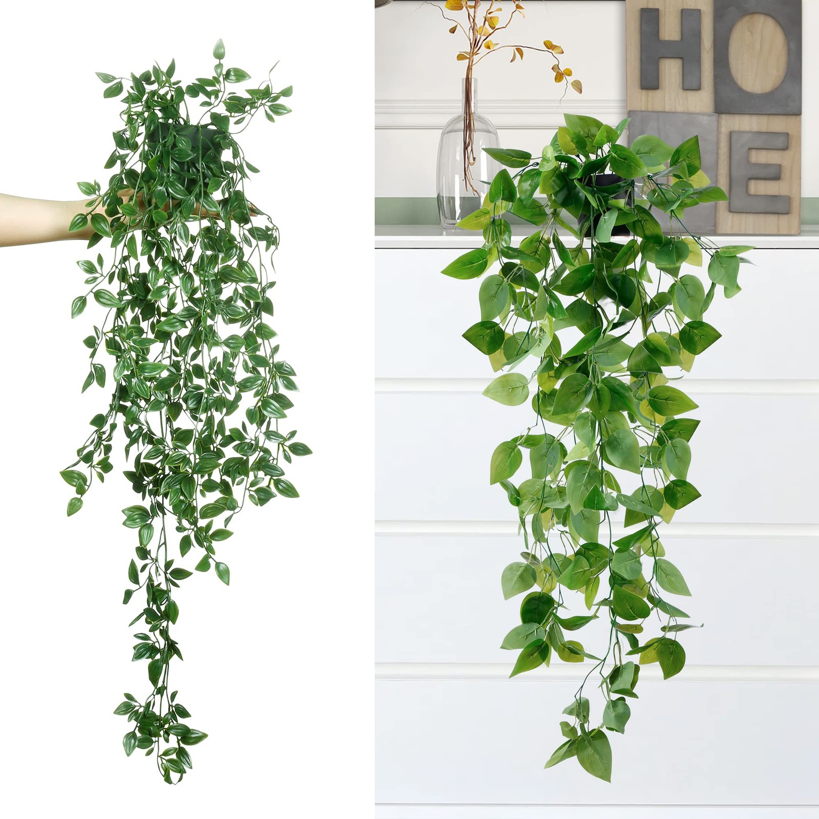 3 Pack Artificial Eucalyptus Potted Greenery Faux Mandala Vine Pea Pod