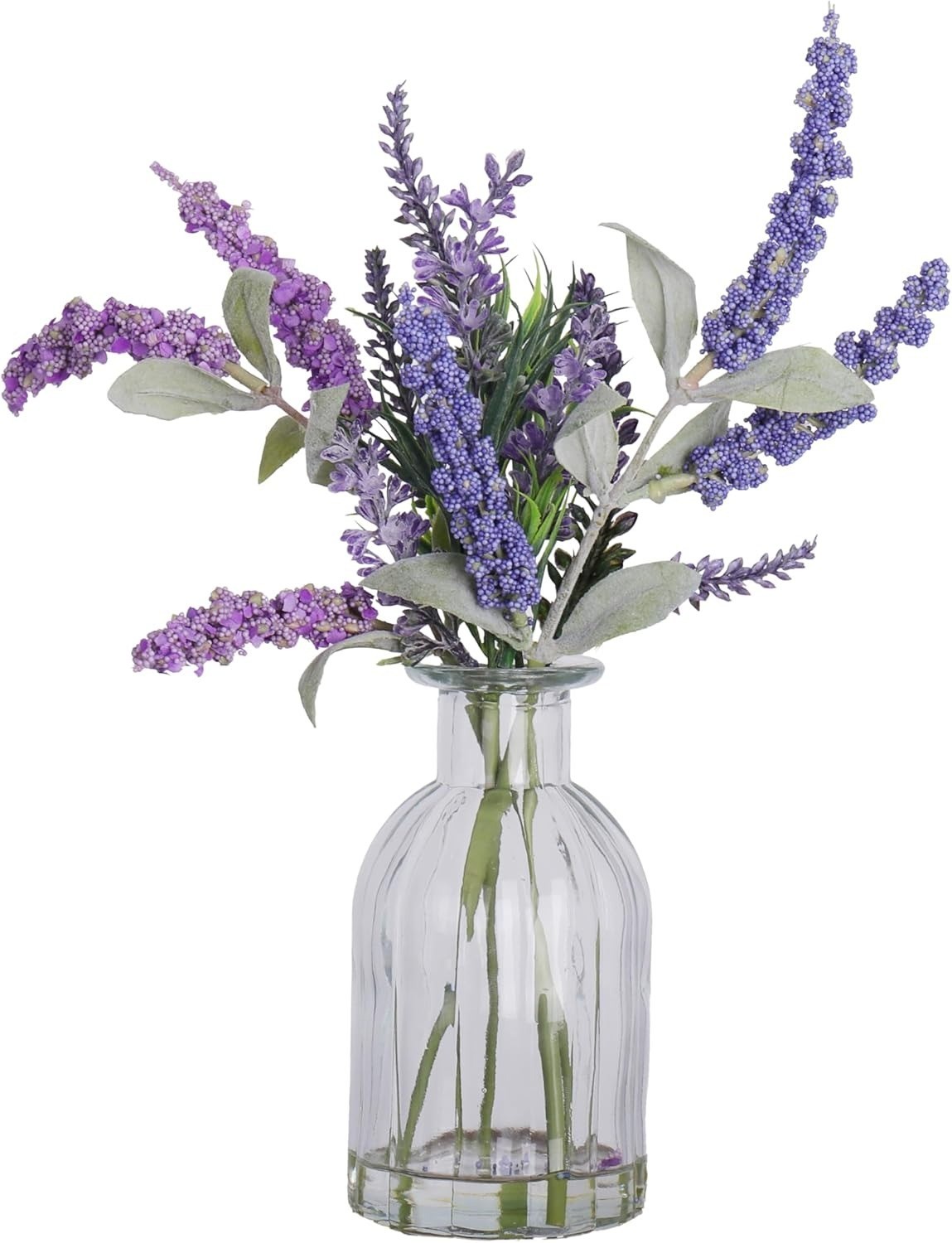 Artificial Lavender in Glass Vase Faux Water Blue Purple Silk Fake Flower Plant