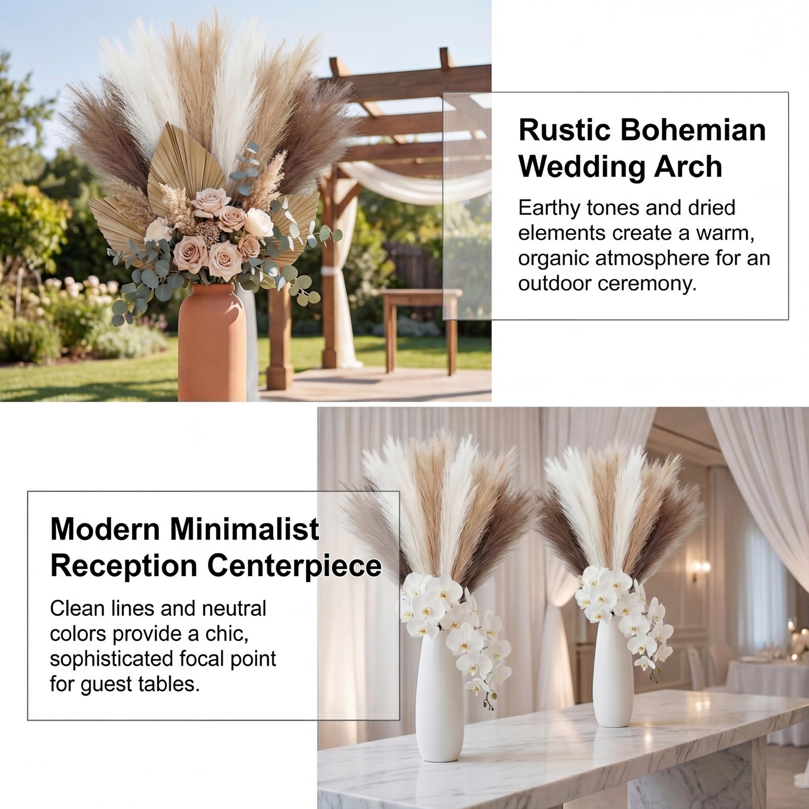 Cong He Pampas Grass Decor 21.7 Inch White Beige Brown, Brown