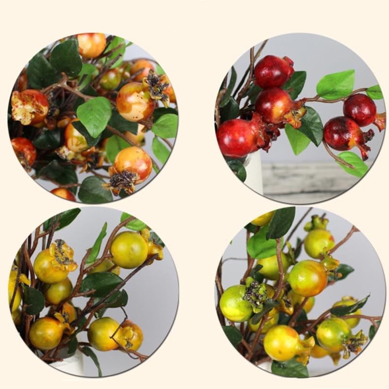 Group of 5 Artificial Yellow Rosehip Berries and Pomegranate Fruit Stems for …