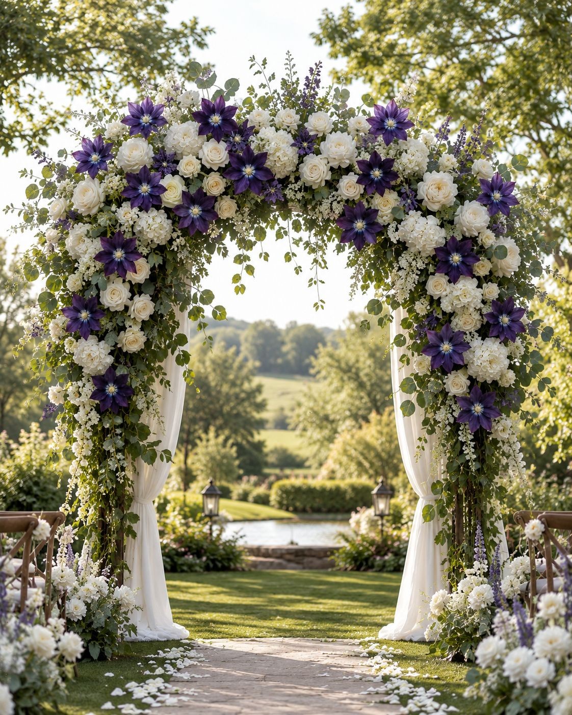 Purple Clematis Artificial Flowers 2 Stems Faux Clematis Spray Wedding Arch Flow