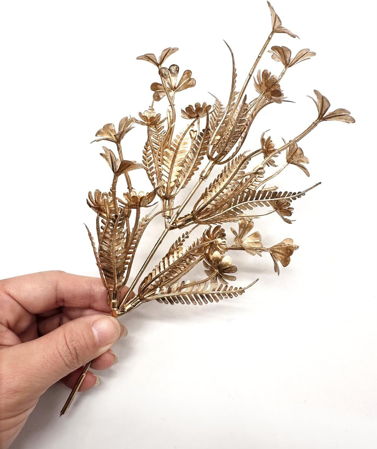 PASYOU Gold Fake Flowers Artificial Shrubs for Christmas Decor, Plastic Plants F
