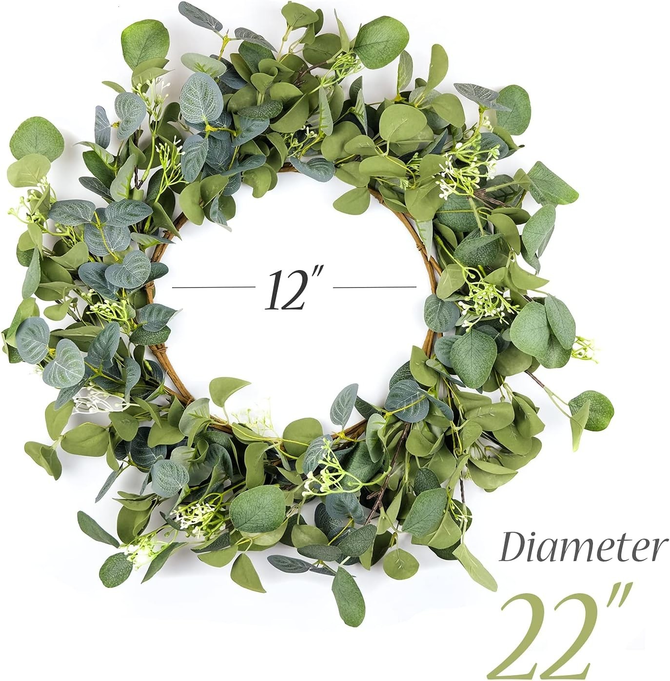 Durable 22-Inch Eucalyptus Wreath – Handmade Silk for Indoor & Outdoor Use