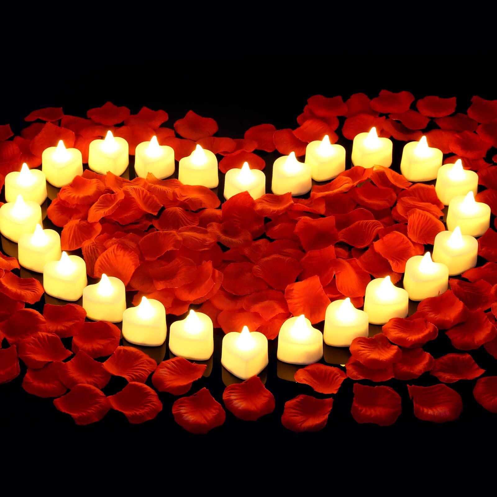 2000 Artificial Rose Petals & 24 LED Tea Light Candles – Romantic Decor Set for