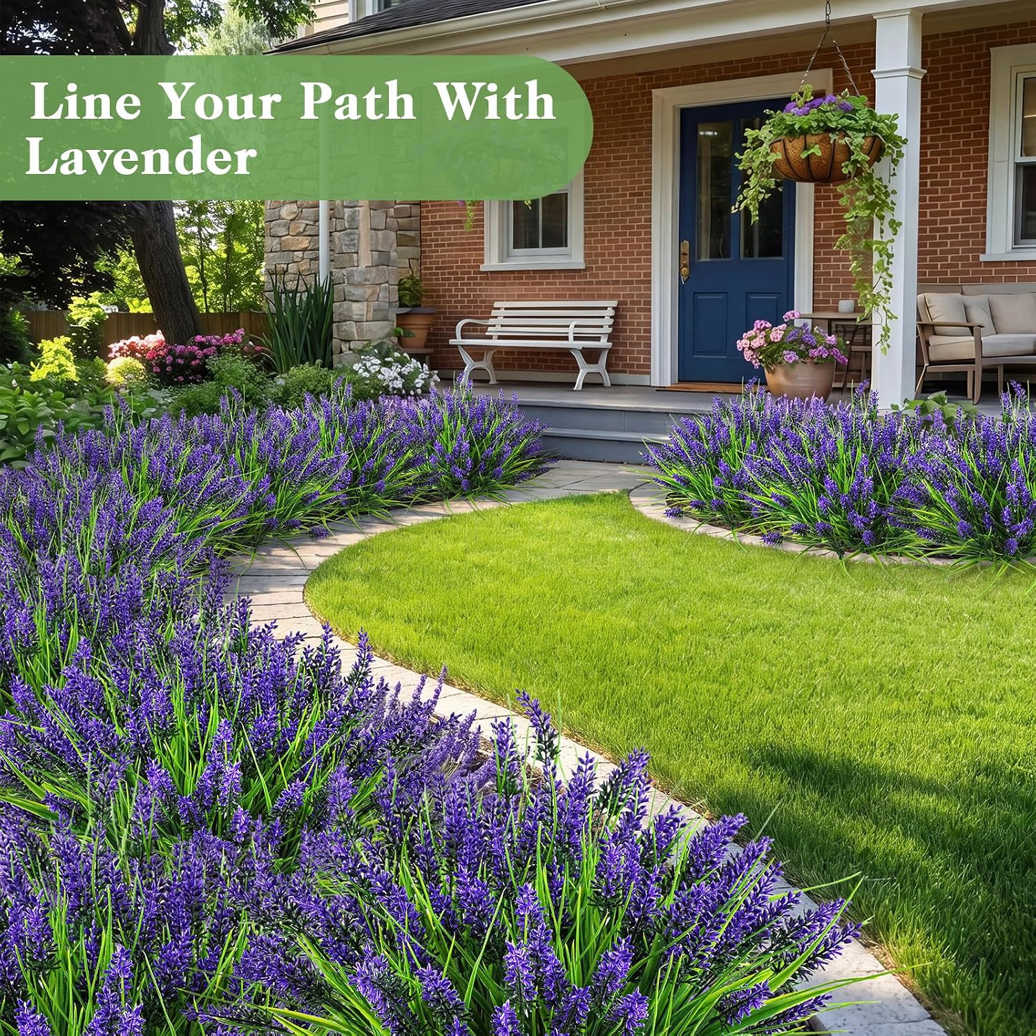 16 Bundles Faux Outdoor Plants, UV Resistant Fake Lavender & Monkey Grass, Reali