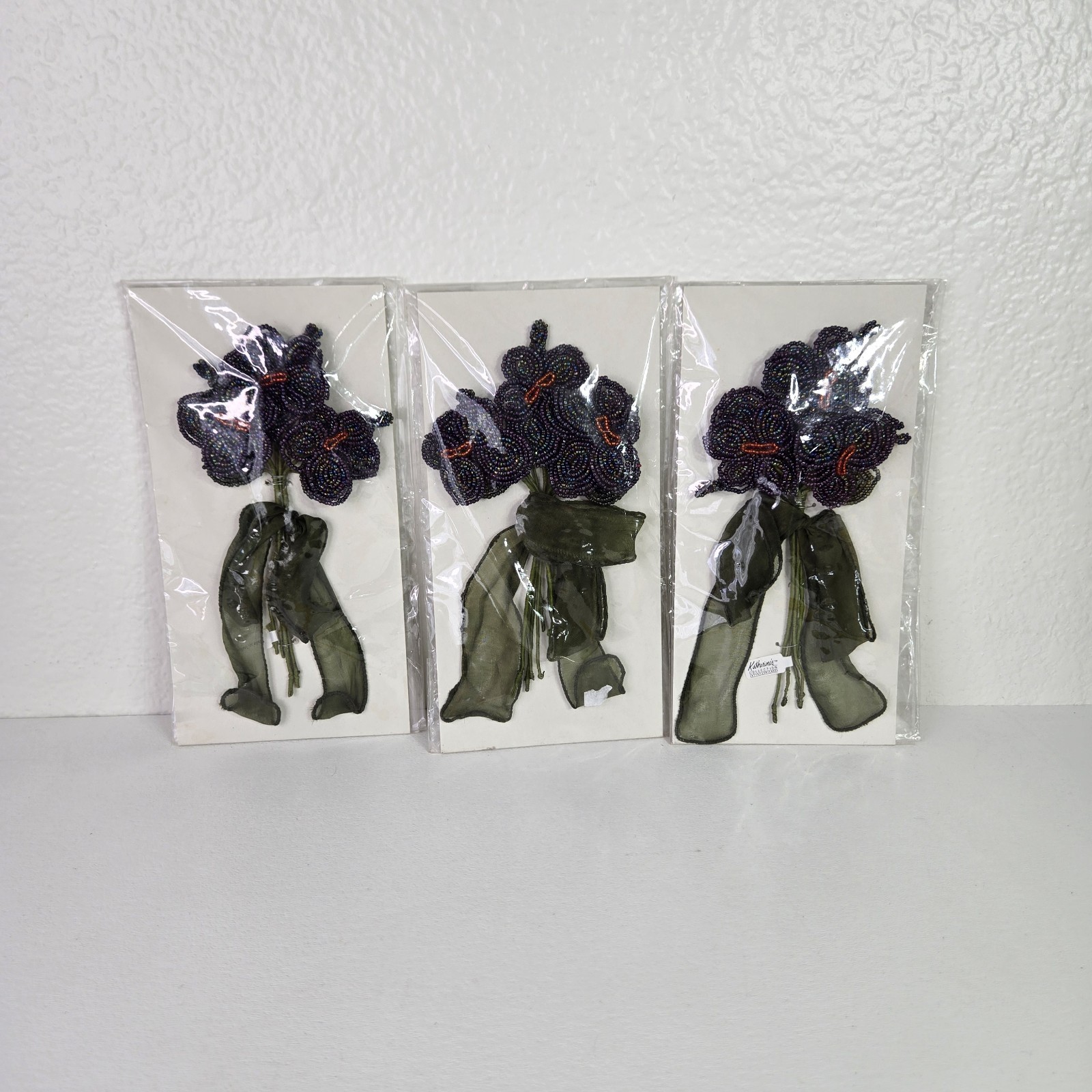 Katherine’s Collection Retired Beaded Flower Bouquet Stem Orchid Goth New 3pc
