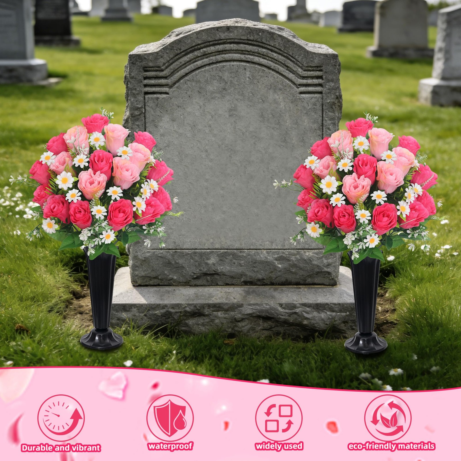 Artificial Cemetery Flowers for Grave Memorial Day Flowers for Cemetery,2Pack…