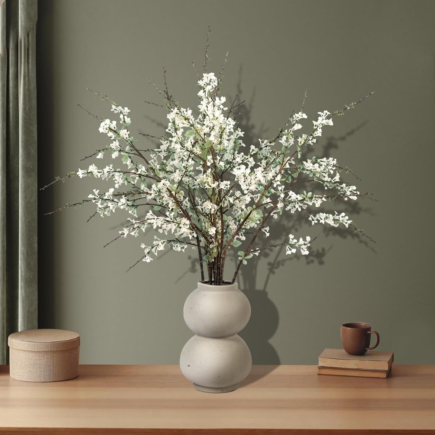 White Flowering Branches, 10 Pack 32” Real Touch Artificial Flowers for Tall…