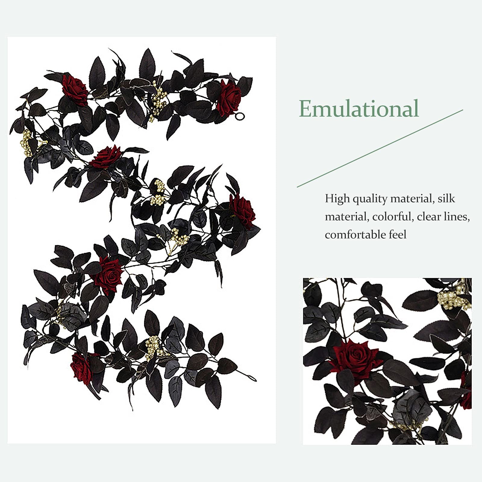180cm Artificial Black Rose Vine Halloween Hanging Rose Flower Garland with B…