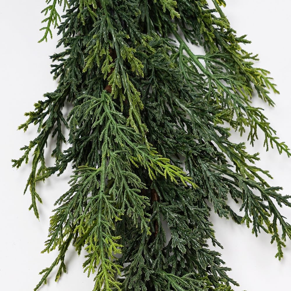 Christmas Cedar Garland,1Pcs 6ft Real Touch Cedar Pine Garland for Mantle Fir…