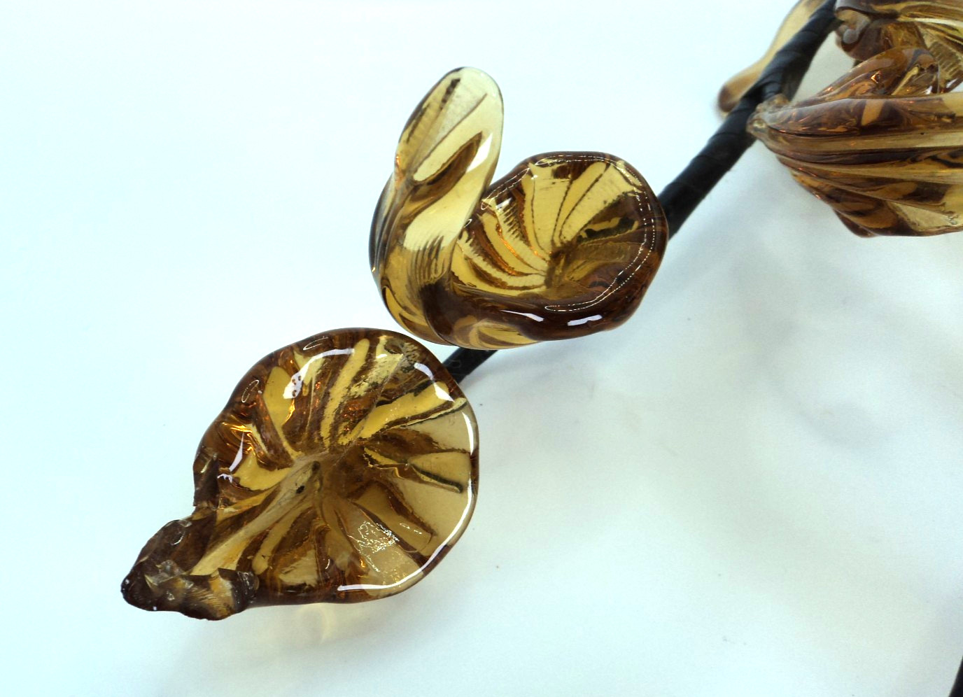 Pair of Vintage Amber Blown Glass Stalks of Flowers