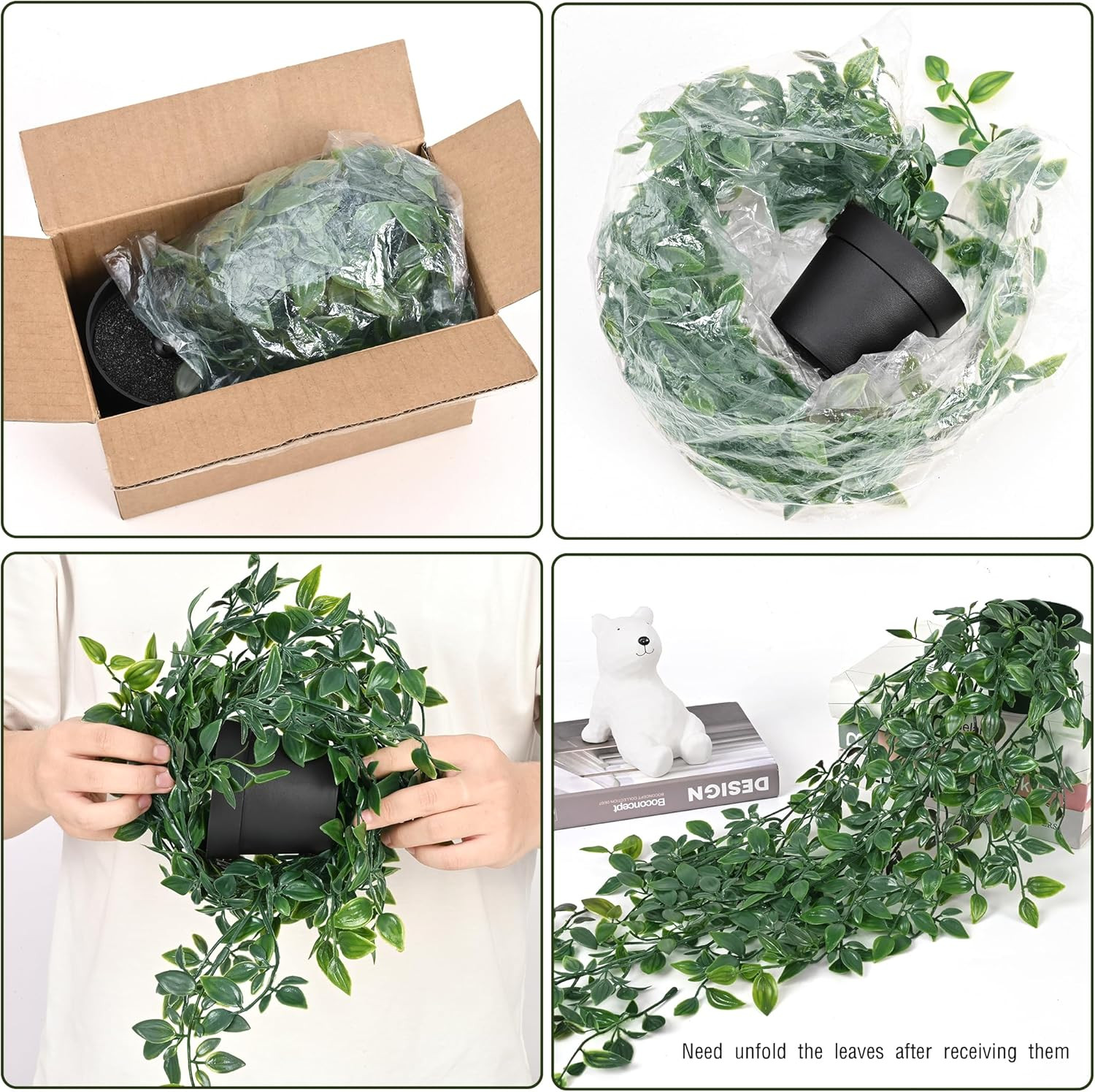 2Pcs Fake Hanging Plants with Pot Deep Green Eucalyptus Leaves UV Resistant Fake
