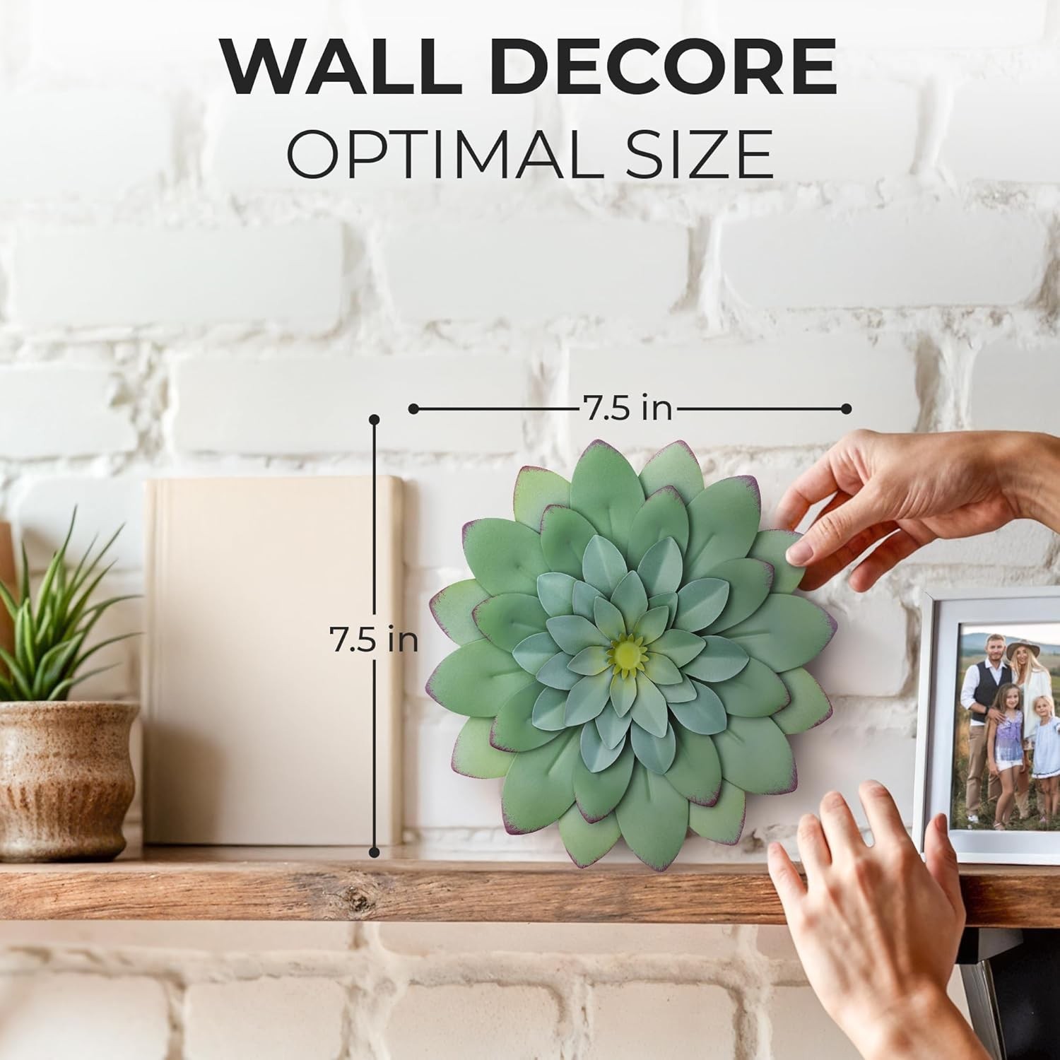 Succulent Metal Flowers Wall Decor – Green, Hand Painted, 3D Flower Art Decor…