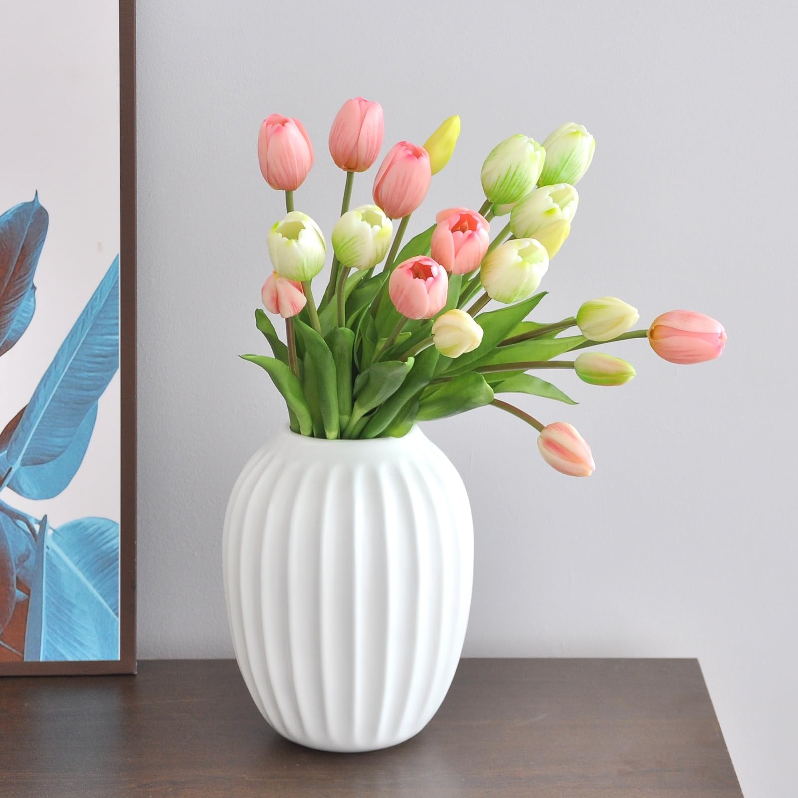 15 PCS Artificial Tulip Flowers Real Touch Latex Fake Bouquets Pink Decor