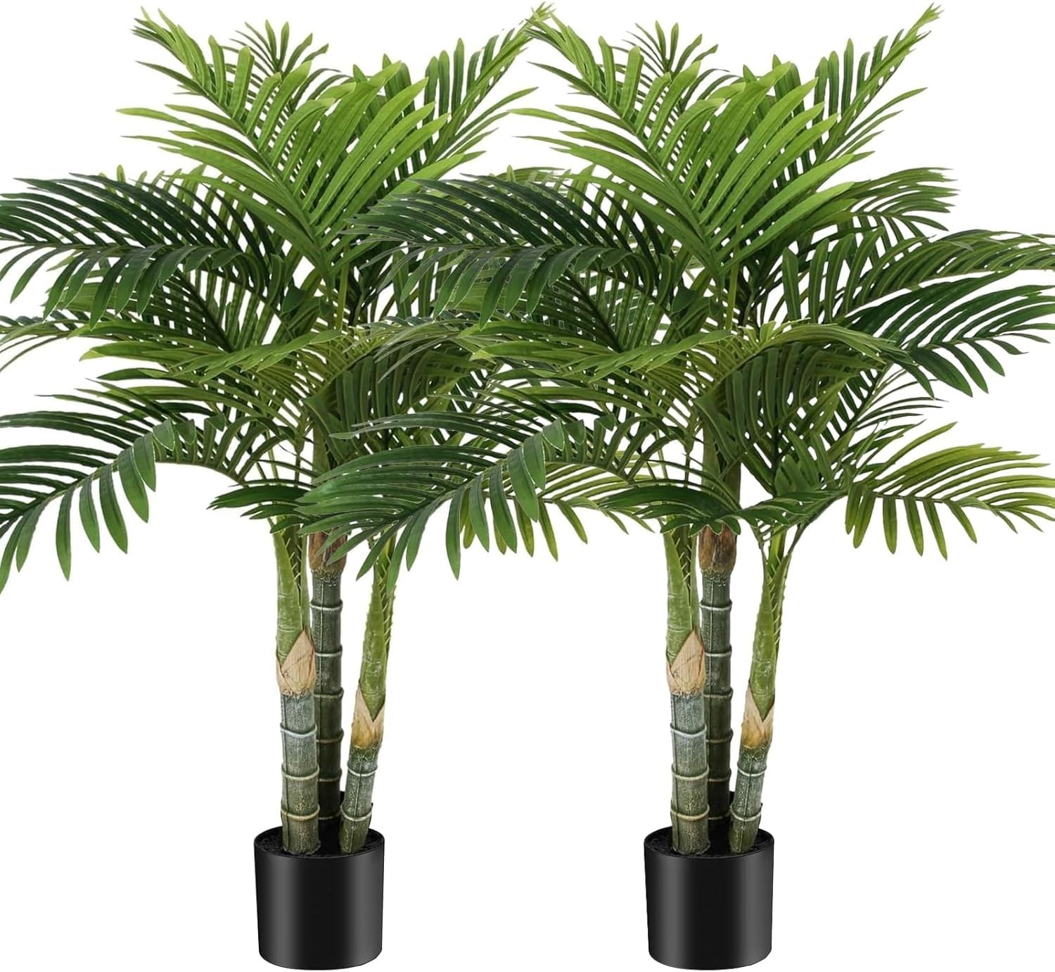 4FT ARTIFICIAL GOLDEN CANE PALM TREE 2PACK 15LEAVES FAUX TRIPLE TROPICAL PALM PL