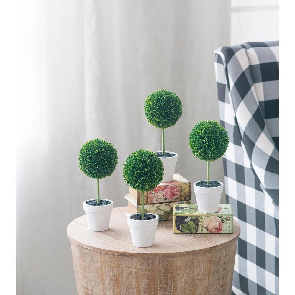 S/4 D3.5×9″ Faux Topiaries With Cream Pot