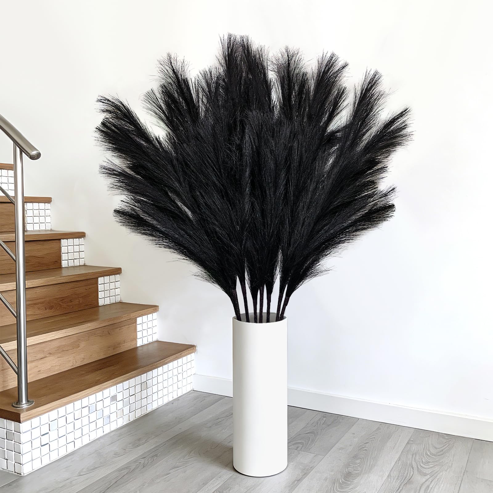 8Pcs Faux Black Pampas Grass Decor Tall, 35.4” Fluffy Artificial Pompous Gras…