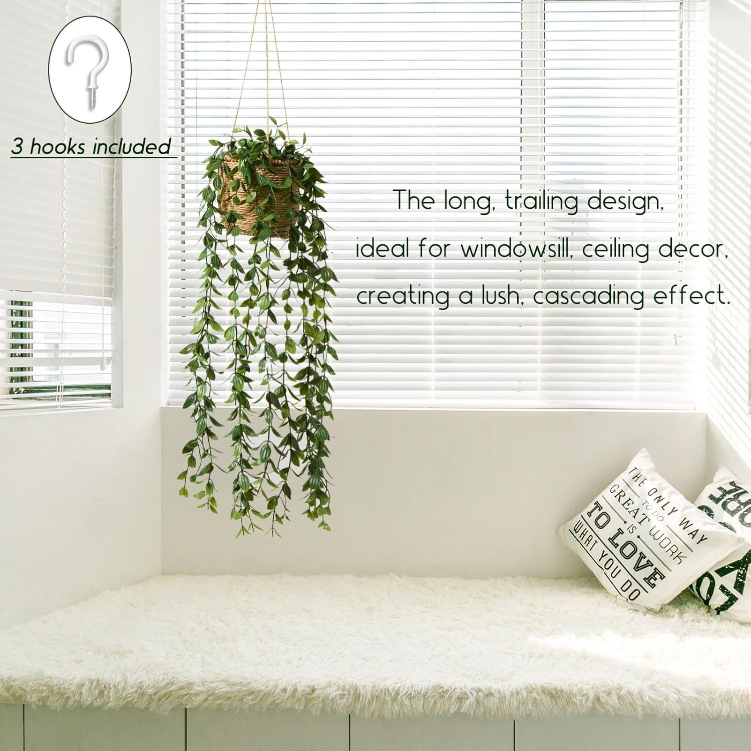 3 Pack Artificial Hanging Plants in Boho Handwoven Baskets Living Room Bedroom